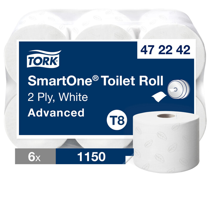 Tork SmartOne tualetes papīrs 207m, 2-kārt, 1150 loksnes, perforēts T8