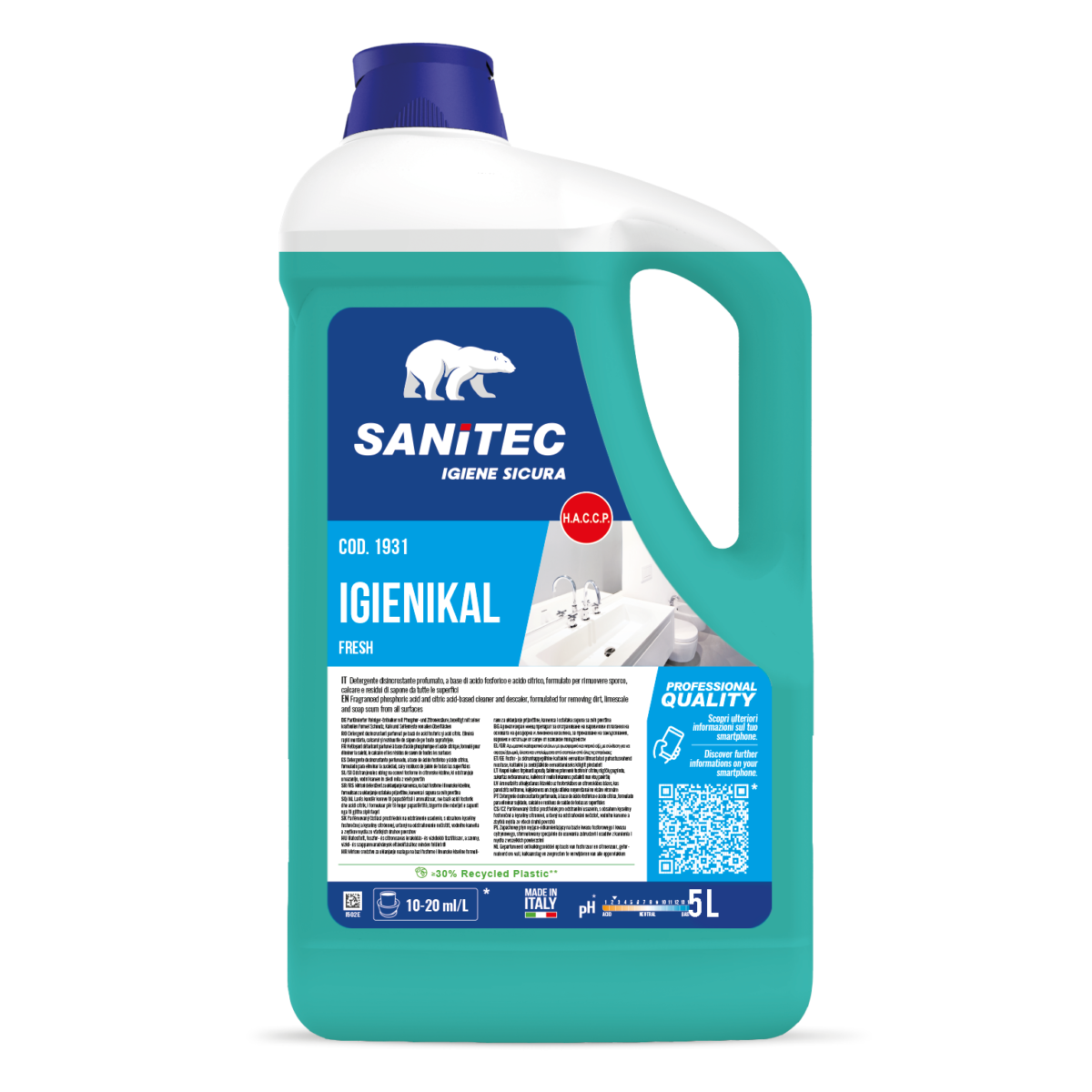 Sanitec Igienikal sanitāro telpu tīrīšanas un atkaļķošanas līdzeklis uz skābes bāzes, 5L