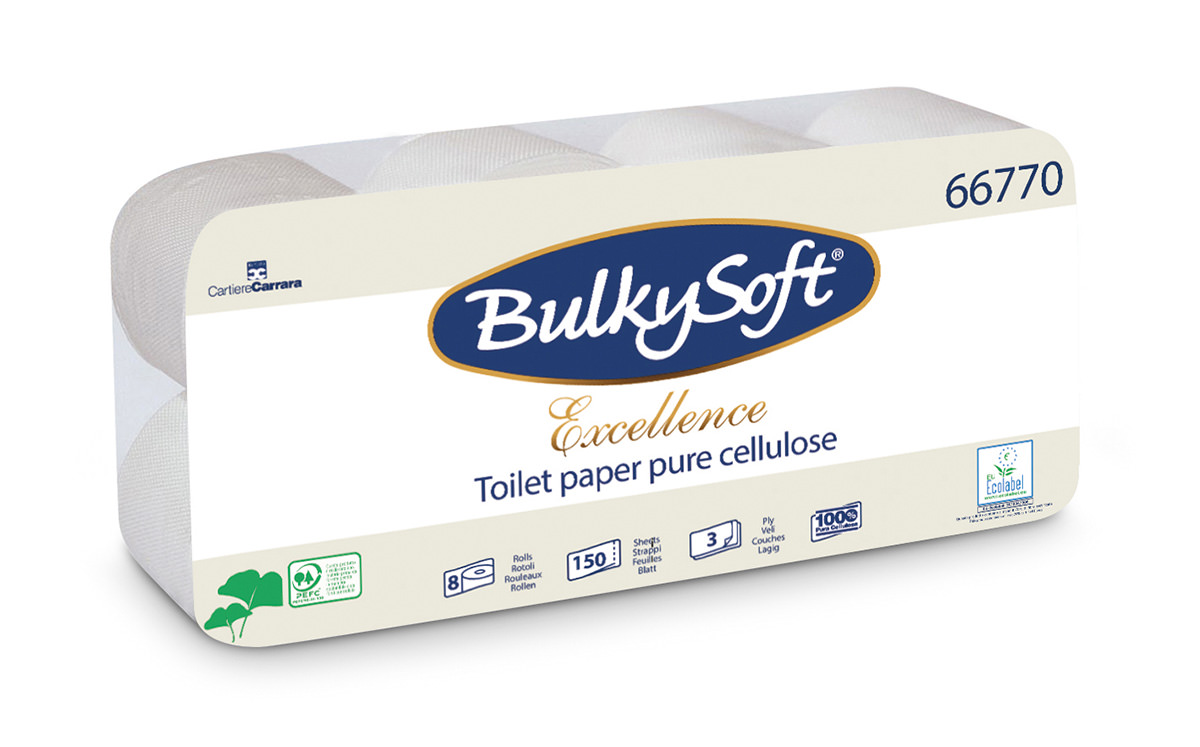 Bulkysoft туалетная бумага, 3 слоя, 150 листов, 15,7 м, 8 рулонов, белая