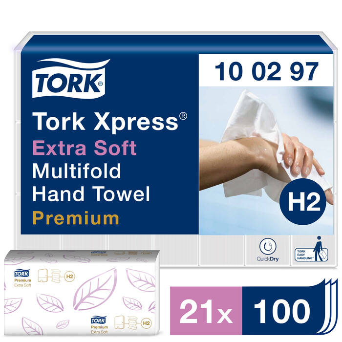 Tork Premium двухслойные ультрамягкие листовые полотенца M сложения 100 шт., 34x21,2cm H2