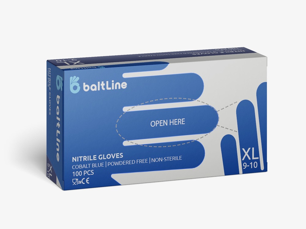 BaltLine nitrila cimdi XL izmērs 100 gab., kobalta zili, nepūderēti